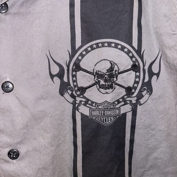 Harley Davidson Short Sleeve Cotton Button Down Shirt Gray Size Medium EUC - Picture 3 of 10